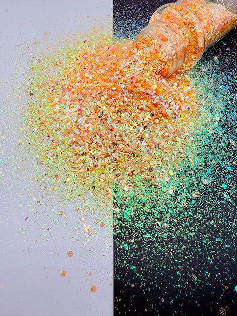 Tangerine Twist- Orange Pink Yellow Iridescent Textured Custom Mixed Chunky Bubble Glitter 7-10