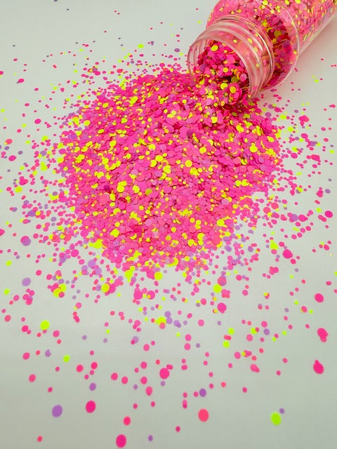 Summer Fling- Neon Pink Yellow Purple Circle Glitter 11-9