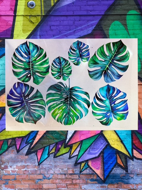 18. LARGE Monstera Blue Green Leaves Sheet