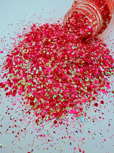 Cherry On Top- Red Pink White Custom Mixed Bubble Glitter 10-6