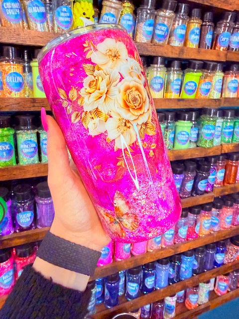 20OZ PINK FLORAL INK DROP TUMBLER