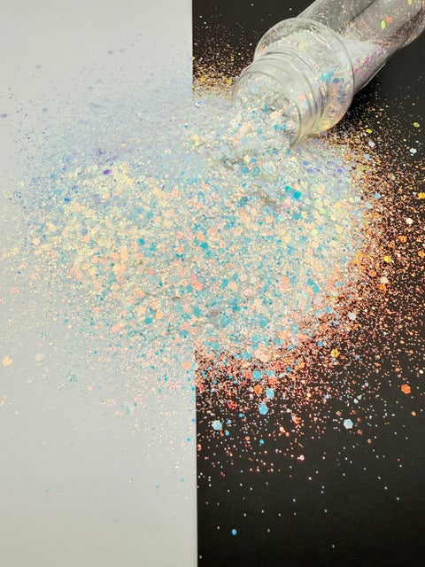 Monaco Moon- White Blue Opal Chunky Textured Custom Mixed Glitter