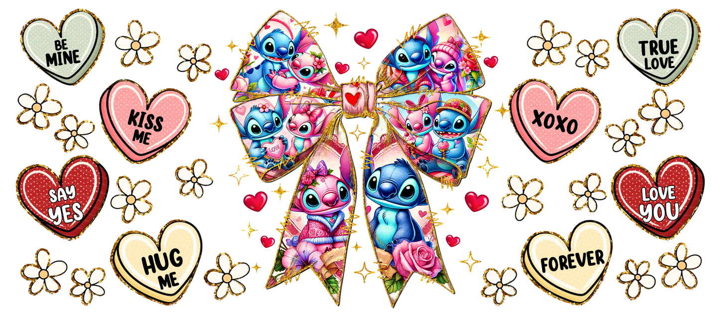 192. Blue Alien Bow Hearts UVDTF