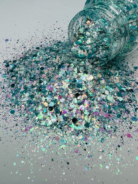 Jellyfish - Teal Pink Mirror Custom Mixed Glitter 2-7