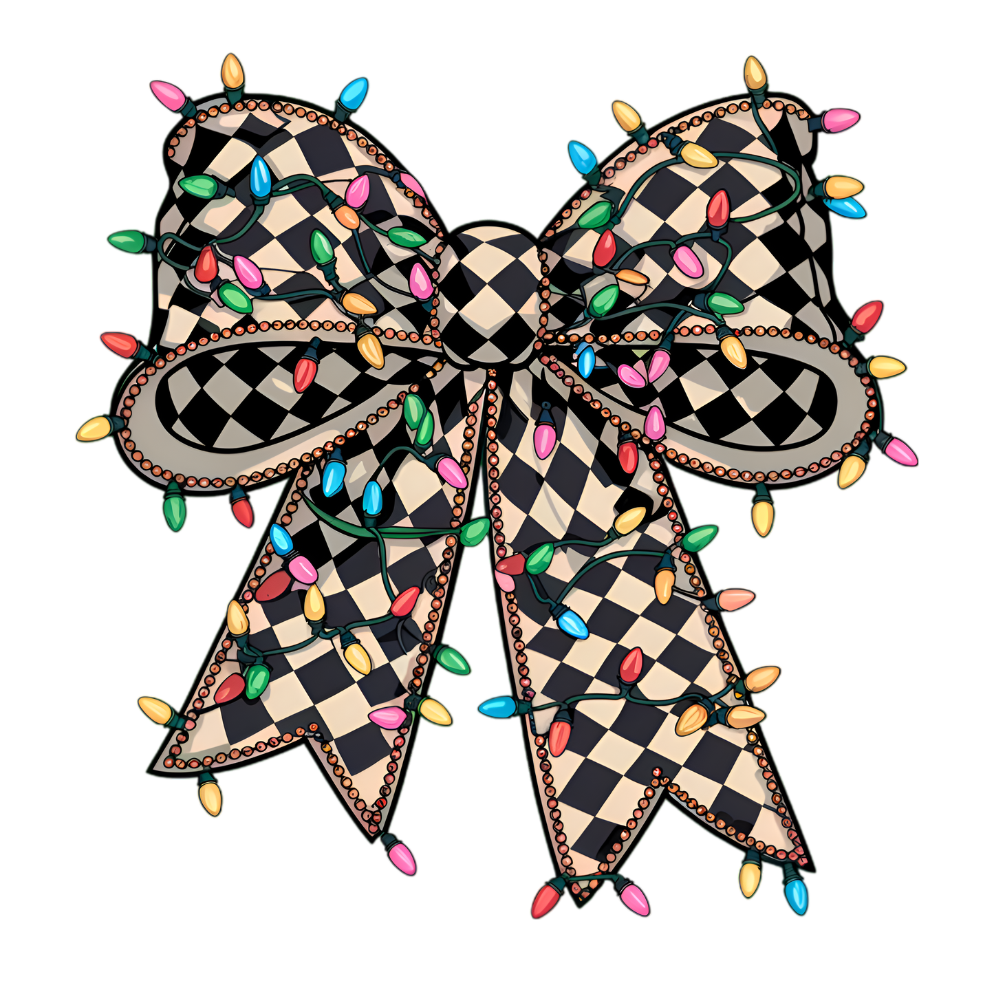 P. Checkered Bow with Christmas Lights Decal