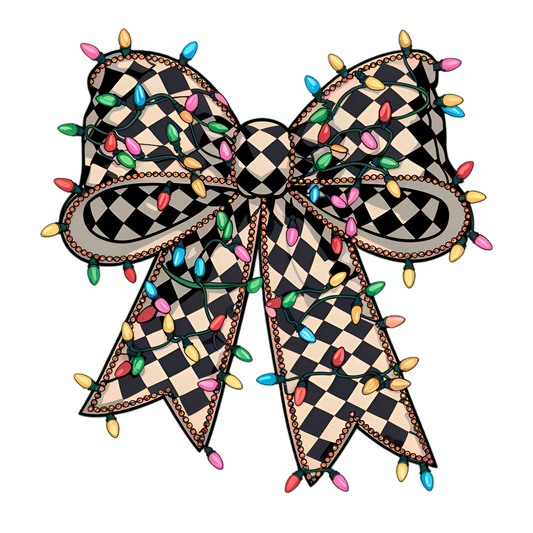 P. Checkered Bow with Christmas Lights Decal