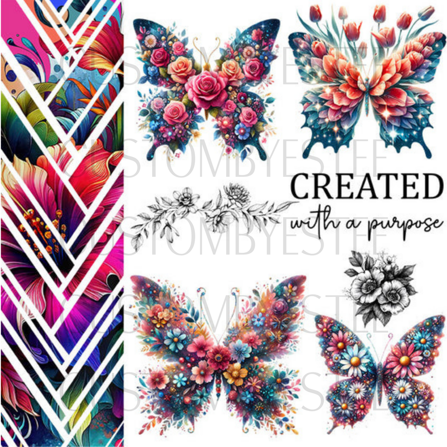 A2. ELEMENT SHEET- Colorful Floral Butterfly