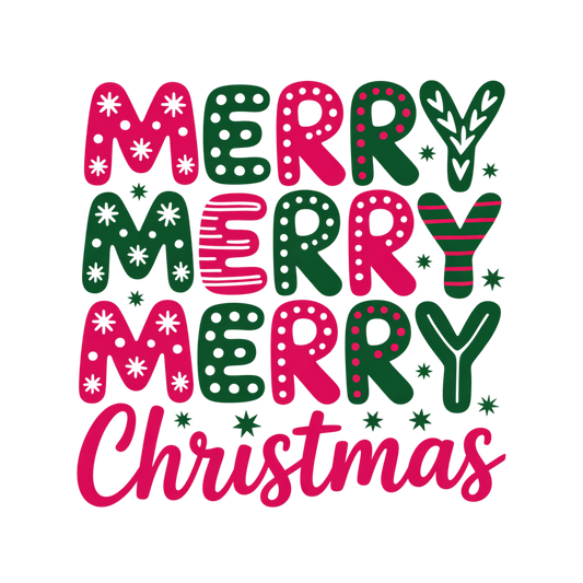J. Merry Merry Merry Christmas Pink and Green Decal