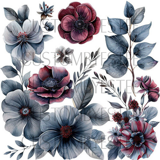 A4. ELEMENT SHEET- Dark Grey Red Floral