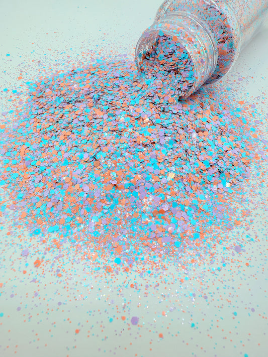 Pastel Dreams - Peach Blue and Lavender Pastel Chunky Mixed Glitter 12-2