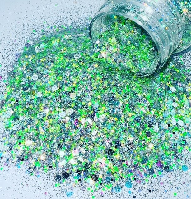Baby Yoda Bling - Neon Green Holographic Glow Custom Mixed Glitter 5-10