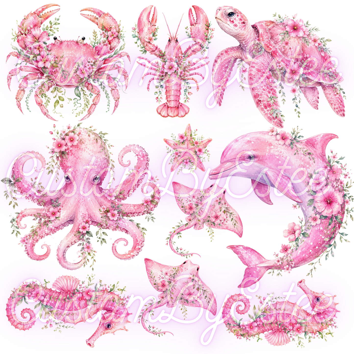 B3. ELEMENT SHEET- Pink Floral Sea Animals