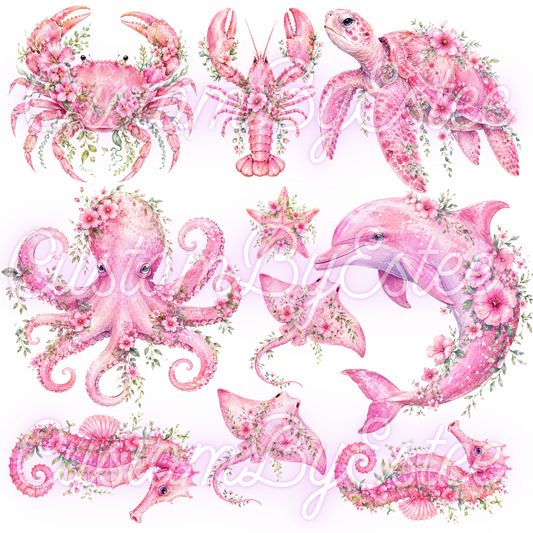 B38. ELEMENT SHEET- Pink Floral Sea Animals
