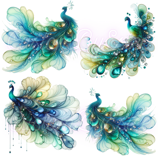 C28. ELEMENT SHEET- Blue Green Watercolor Peacocks