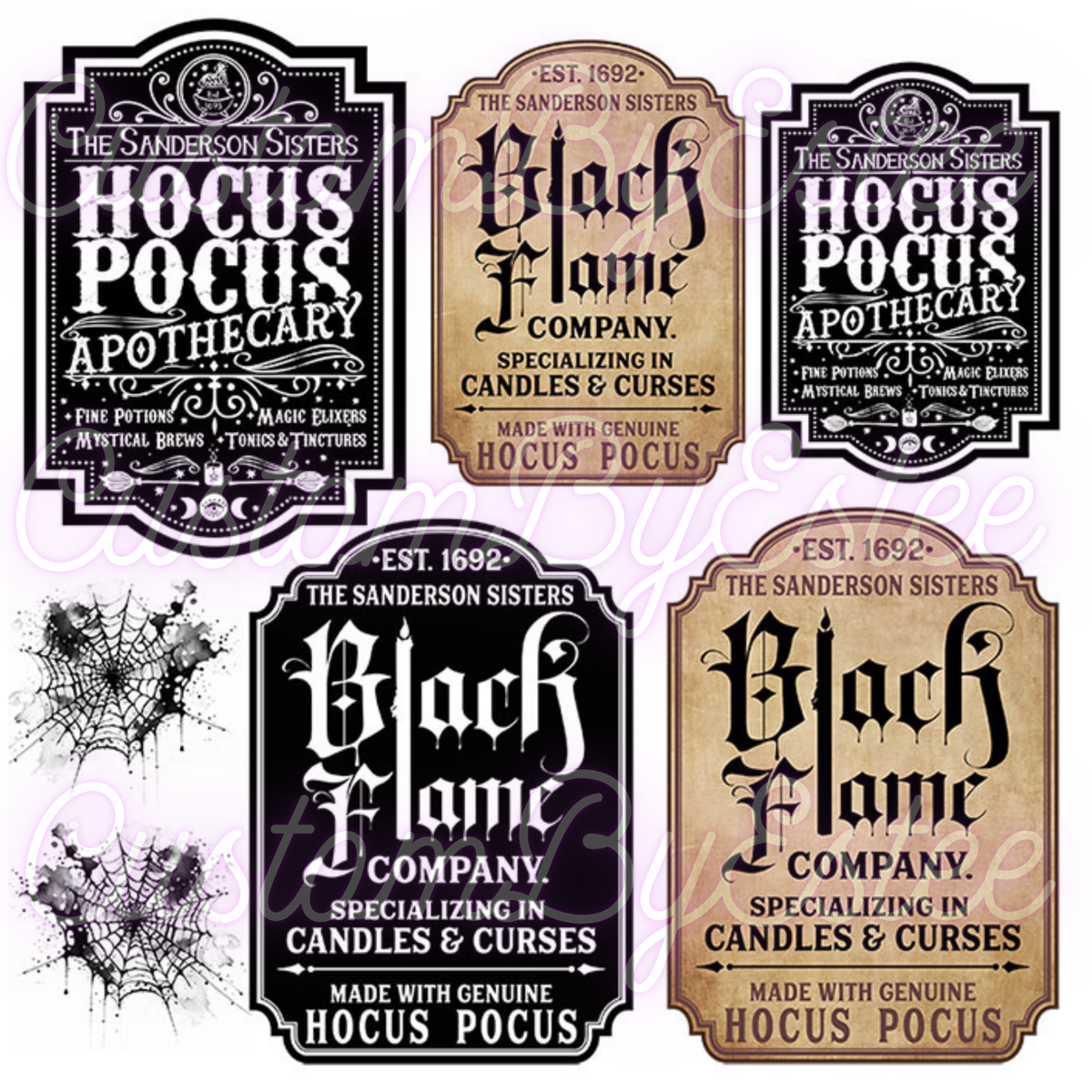 C51. ELEMEMT SHEET- Black Flame Candle Labels- Hocus Pocus