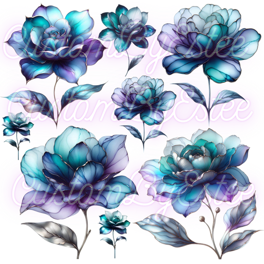 C32. ELEMENT SHEET- Blue Purple Watercolor Floral