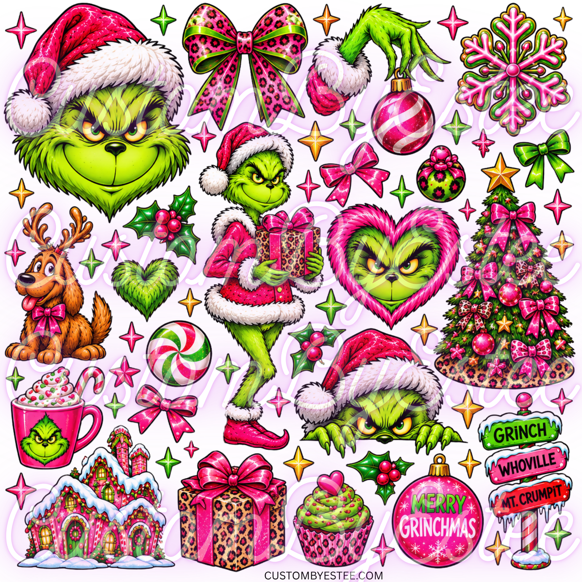 F. ELEMENT SHEET- Pink Green Leopard Grinch