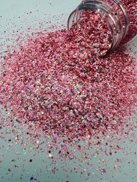 Wednesday- Pink Holographic Crushed Glass Custom Mixed Glitter 1-8