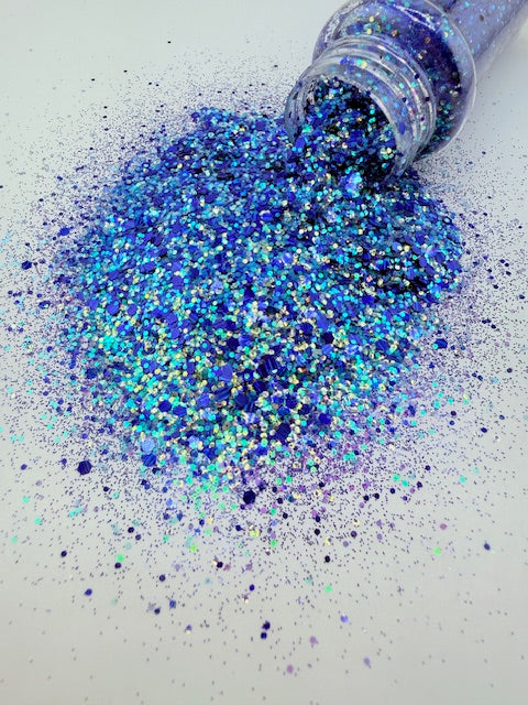 EXCLUSIVE MIX 2- Blue Holographic Striped Custom Mixed Chunky and Mini Chunky Glitter
