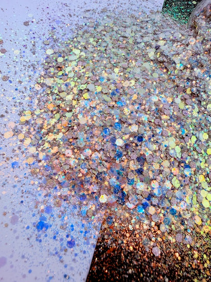 EXCLUSIVE MIX 1- Pearl Shimmer Grey and Iridescent Opal Chunky Custom Mixed Glitter