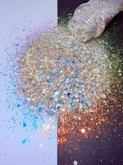 EXCLUSIVE MIX 1- Pearl Shimmer Grey and Iridescent Opal Chunky Custom Mixed Glitter