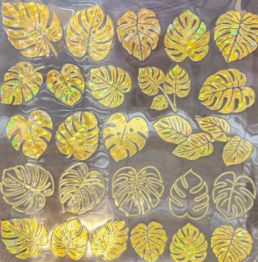 C25. ELEMENT SHEET- Gold Fragment Holographic Tropical Leaves