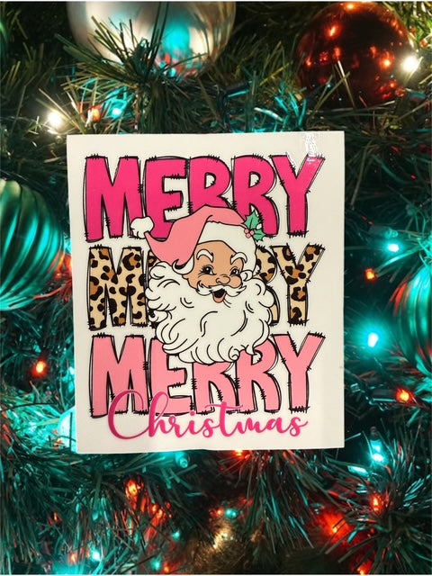 396. Pink Leopard Santa Merry Decal