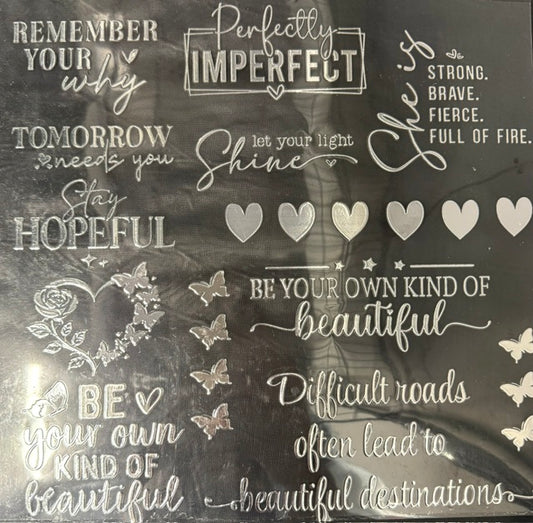 A32. ELEMEMT SHEET- Metallic Silver Inspirational Words