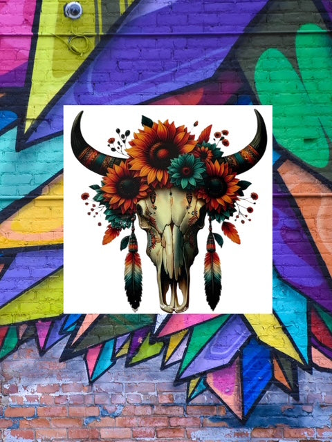 143. Sunflower Bull Skull Decal