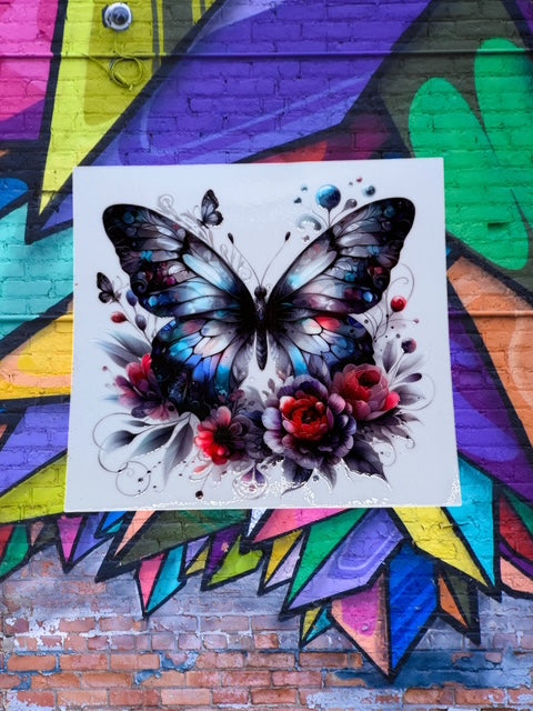 470. Grey Floral Butterfly Decal