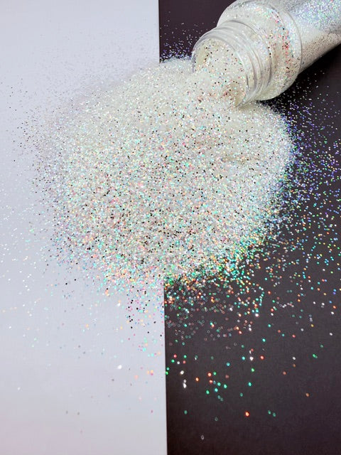 Betty White 2- Rainbow White Mirrored Fine Plus Glitter