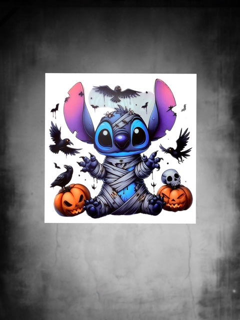 571. Blue Alien Bats and Pumpkins Decal