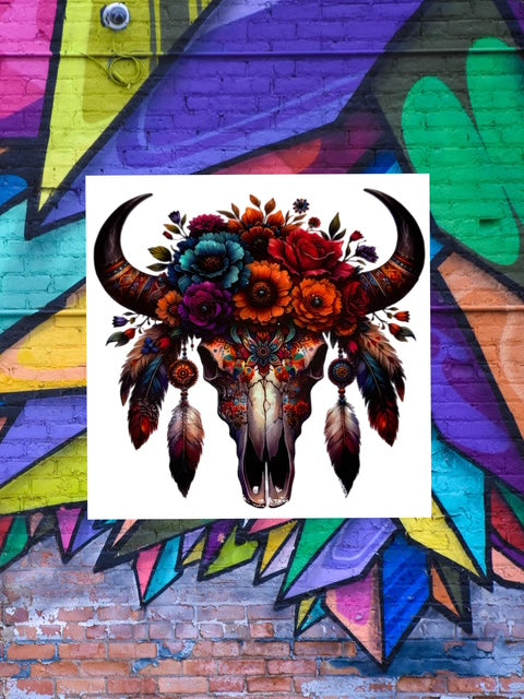 154.Floral Cow Skull Decal