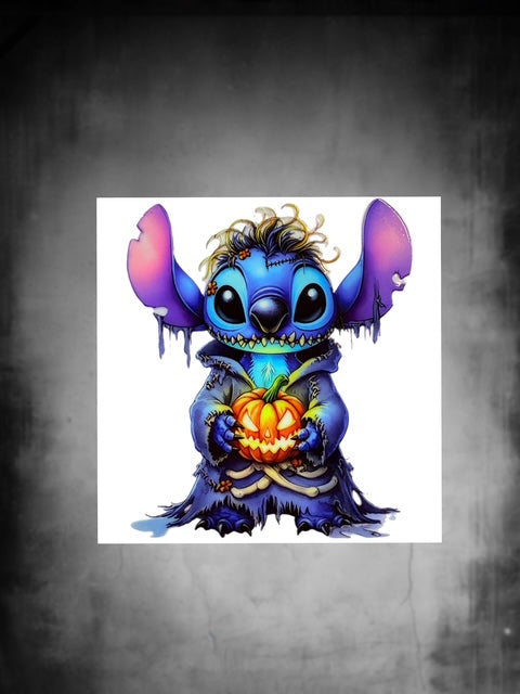 591. Blue Alien Holding Pumpkin Decal
