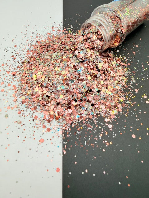 Satin Smoke - Grey Rose Gold Custom Chunky Mixed Glitter 1-8