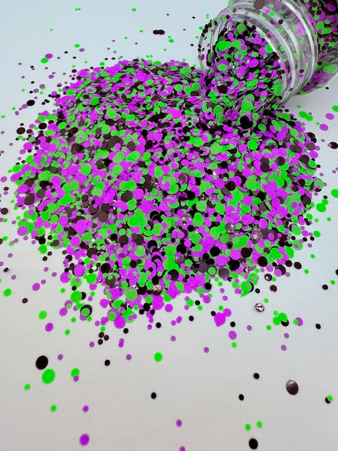The Riddler- Black Green Purple Circle Glitter 3-3