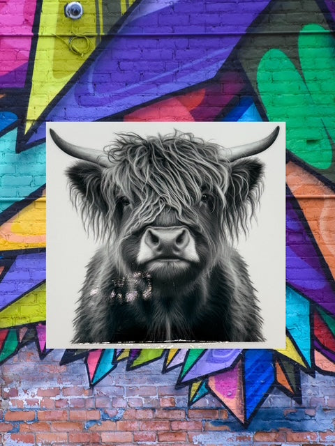 435. Black And White Baby Highland Cow Decal