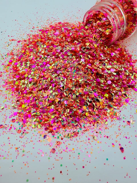 Sunset Petals - Pink Green Orange Custom Bubble Mixed Glitter 1-4