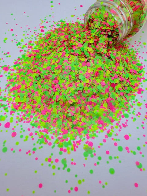 Neon Lollipop - Neon Green Yellow and Pink Circle Glitter 1-10