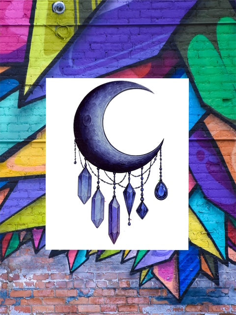578. Grey Moon and Crystals Decal