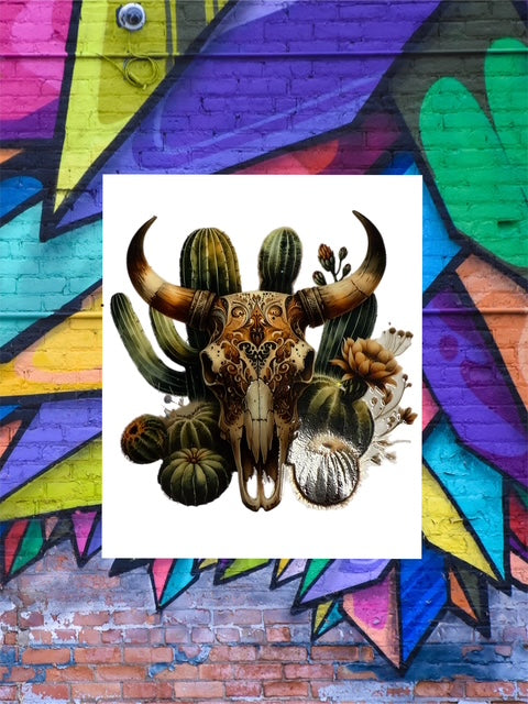 609. Bull Skull Cactus Decal