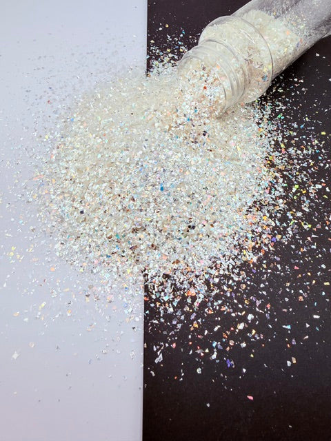 Ice Storm- White Color Shift Mirror Crushed Glass Glitter 8-2