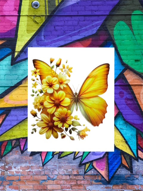 461. Yellow Butterfly Floral Decal