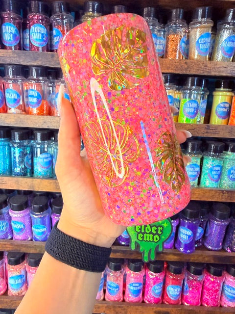 12oz Skinny- Pink Gold Leaf