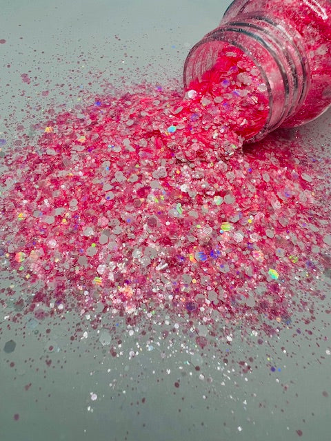 Starburst- Pink White Holographic Custom Mixed Glitter 5-7
