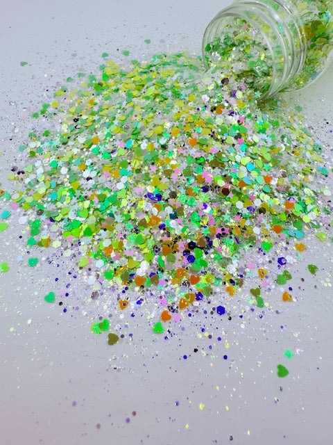 Idol Charm - Green Yellow Pink Star Heart Chunky Mixed Glitter 11-4