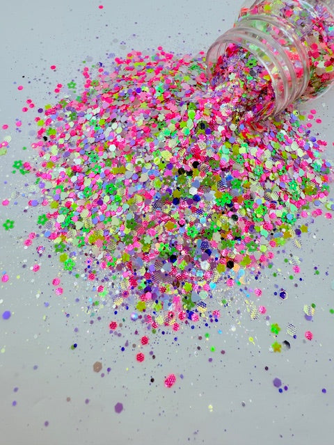 Encore- Opal White Green Pink Flower Textured Custom Mixed Chunky Glitter