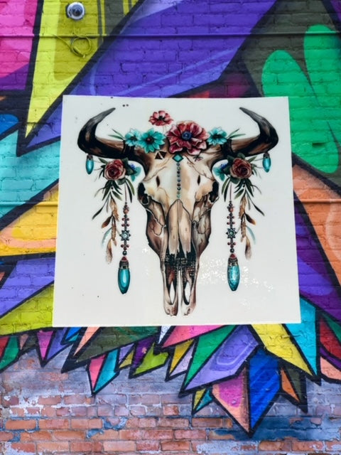 368. Boho Cow Skull Decal