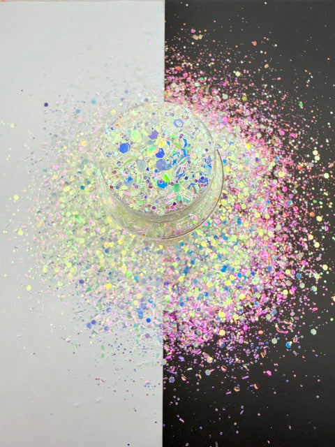 Sugar Rush- White Iridescent Color Shift Bubble Glitter Glow Mix 9-10