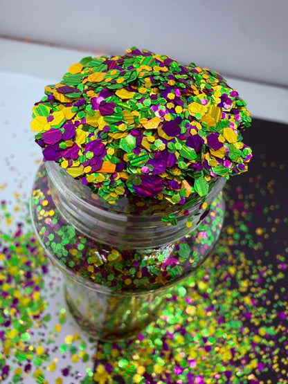 Nola Nightmare- Gold Purple Green Striped Holographic Chunky Mixed Glitter 10-3